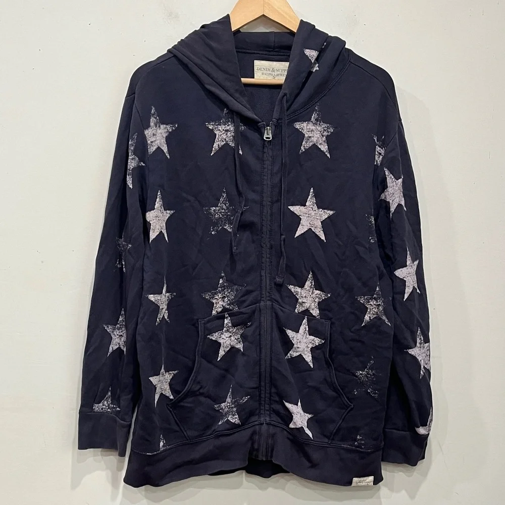 Ralph Lauren Denim & Supply Vintage US Stars Pattern Hoodie Sweatshirt XL - Picture 1 of 13